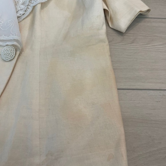 VTG Anne French Cream Ramie Embellished Collar Short Sleeve Blazer Jacket - Picture 7 of 8